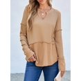 thumbnail image 2 of Womens Henley Tops Long Sleeve V Neck Shirts Casual Knit Tunic Tops Tshirts Fall Outfits with Thumb Hole Khaki XXL, 2 of 6