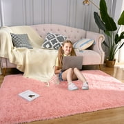 Softlife Stylish Soft Shaggy Velvet Carpet for Living Room/Bedroom, Fluffy Area Rugs,5x8,Cherry Pink