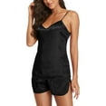 thumbnail image 3 of SUOSDEY Women Silk Pajamas Set V Neck Sleeveless Soft Satin Sleepwear Nightwear 2pcs, 3 of 6