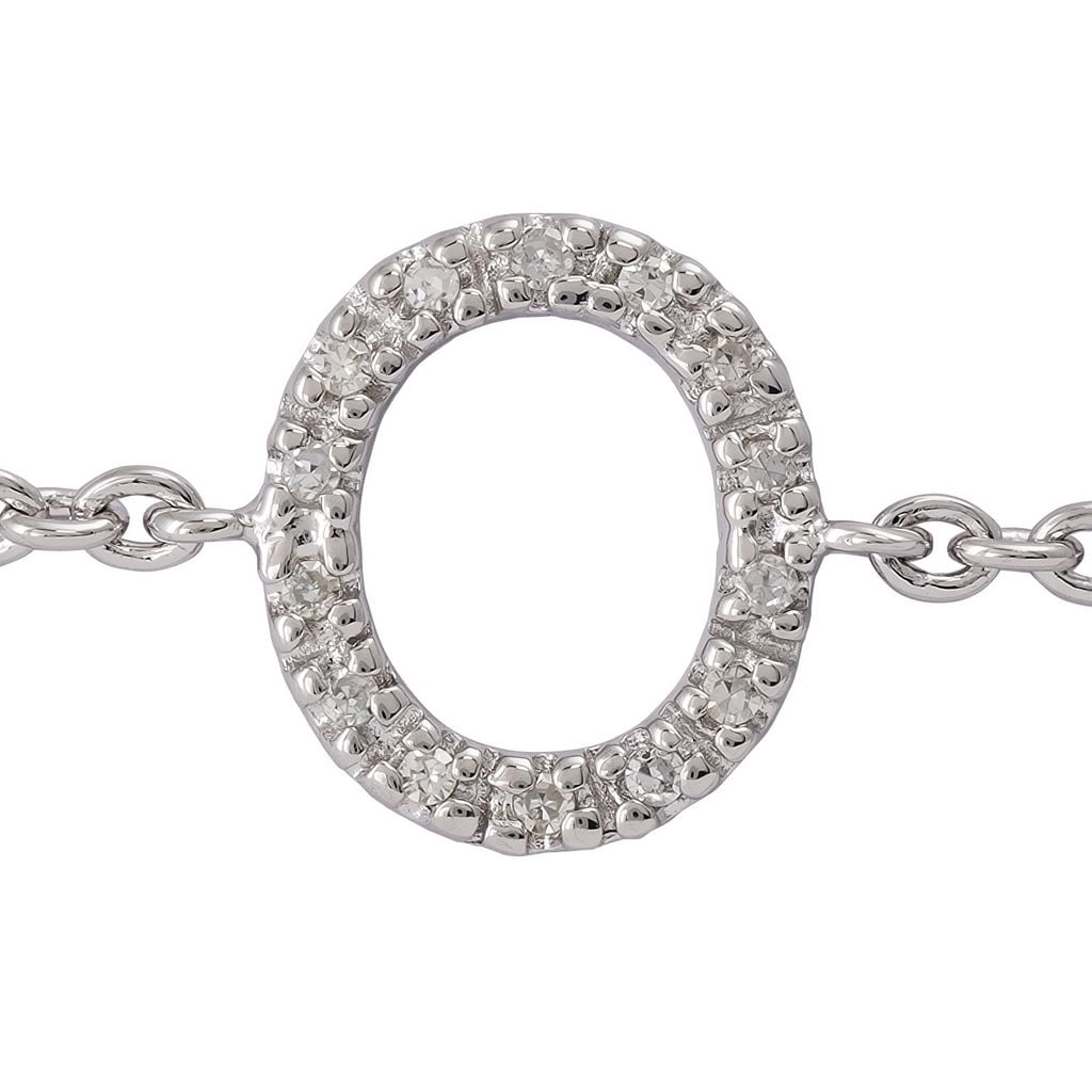 Silver Diamond Initial O Bracelet 7+1"