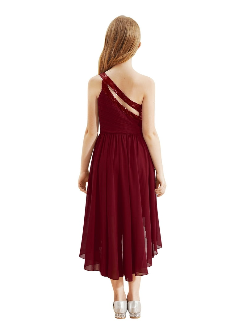 womens bodycon maxi dress Burgundy One Shoulder Boning Beaded Satin Long Prom Dress with Slit Y5 –  Simplepromdress main image 0
