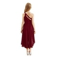 thumbnail image 2 of iixpin Kids Girls Sequined One Shoulder Party Gown Sleeveless Wedding Flower Girl High-Low Dress Burgundy 8, 2 of 7