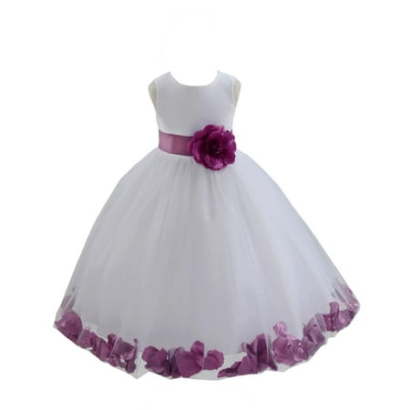 Ekidsbridal Satin White Wisteria Tulle Petal Christmas Party Bridesmaid Recital Easter Holiday Wedding Pageant Communion Princess Birthday Clothing Baptism 302S size 6-9 month Flower Girl Dress