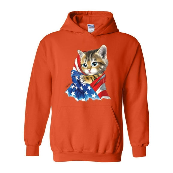 IWPF - Women Sweatshirts and Hoodies, up to Size 5XL - American Flag 4th of July Kitty