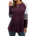 thumbnail image 4 of Women Crew Neck Long Sleeve Stripes Leopard Print Top, 4 of 10