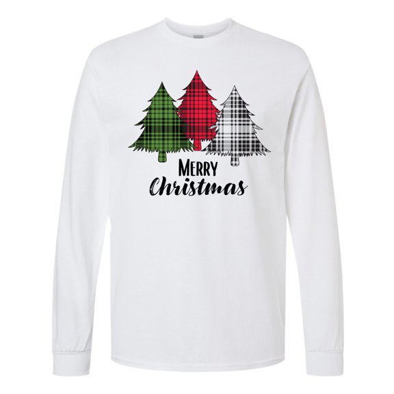 Inktastic Merry Christmas Plaid Trees Long Sleeve T-Shirt