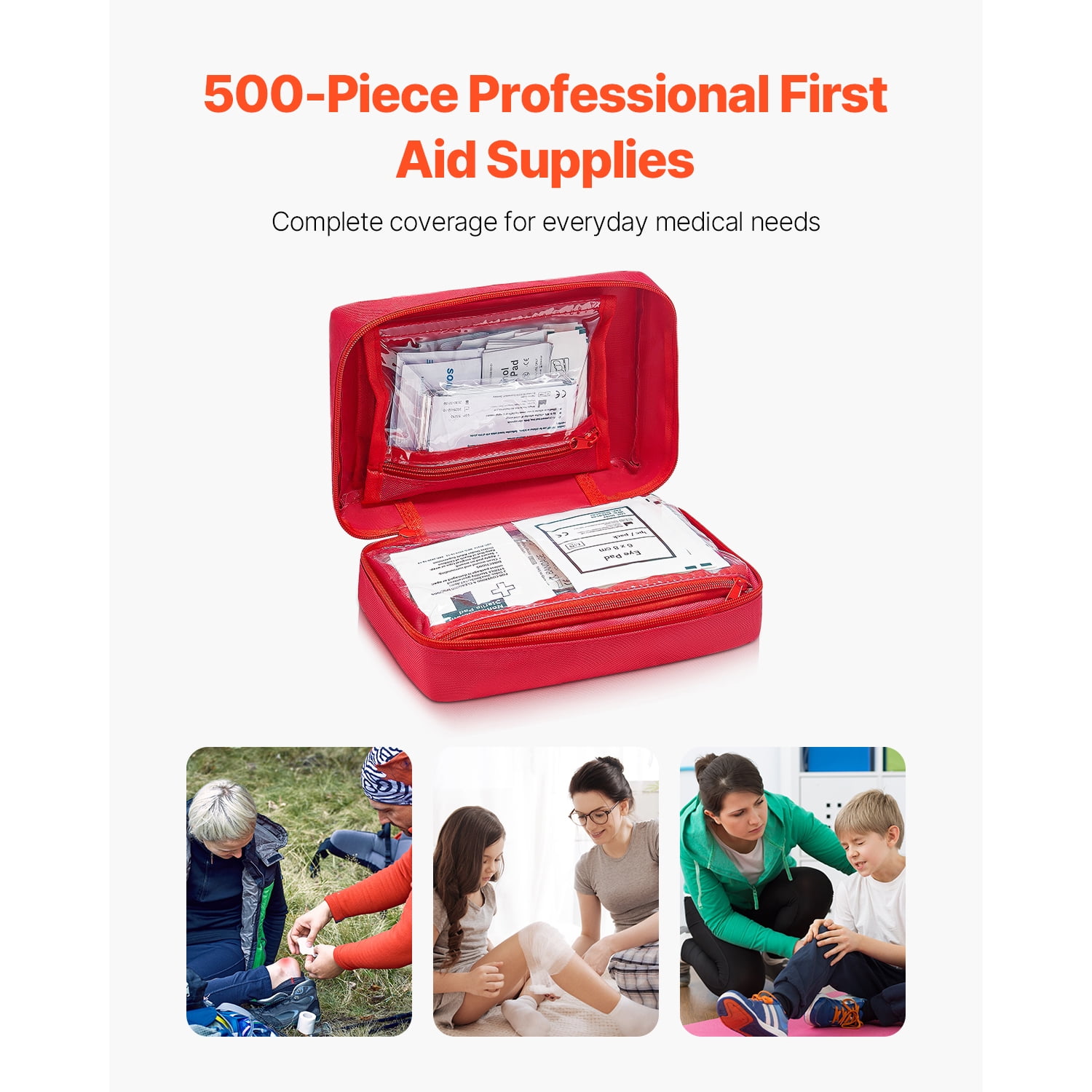 KFFKFF Comprehensive 500-Piece First Aid Kit, Durable 600D Nylon Bag, Emergency Medical Supplies for Home, Car, Office, Travel, Camping, Hiking, Sports, and Outdoor Situations