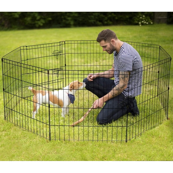 8-Panel Foldable Dog Playpen 24 Inch Exercise Pen for Puppies and Small Animals Indoor Outdoor Black