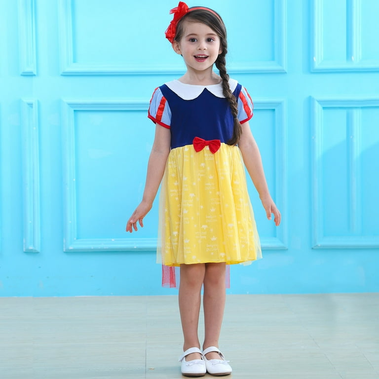 Little Girls Snow White Dress Elastic Waist Backless Princess Dress Costume Birthday Party Cosplay Christmas Halloween Dress up Tutu Outfits