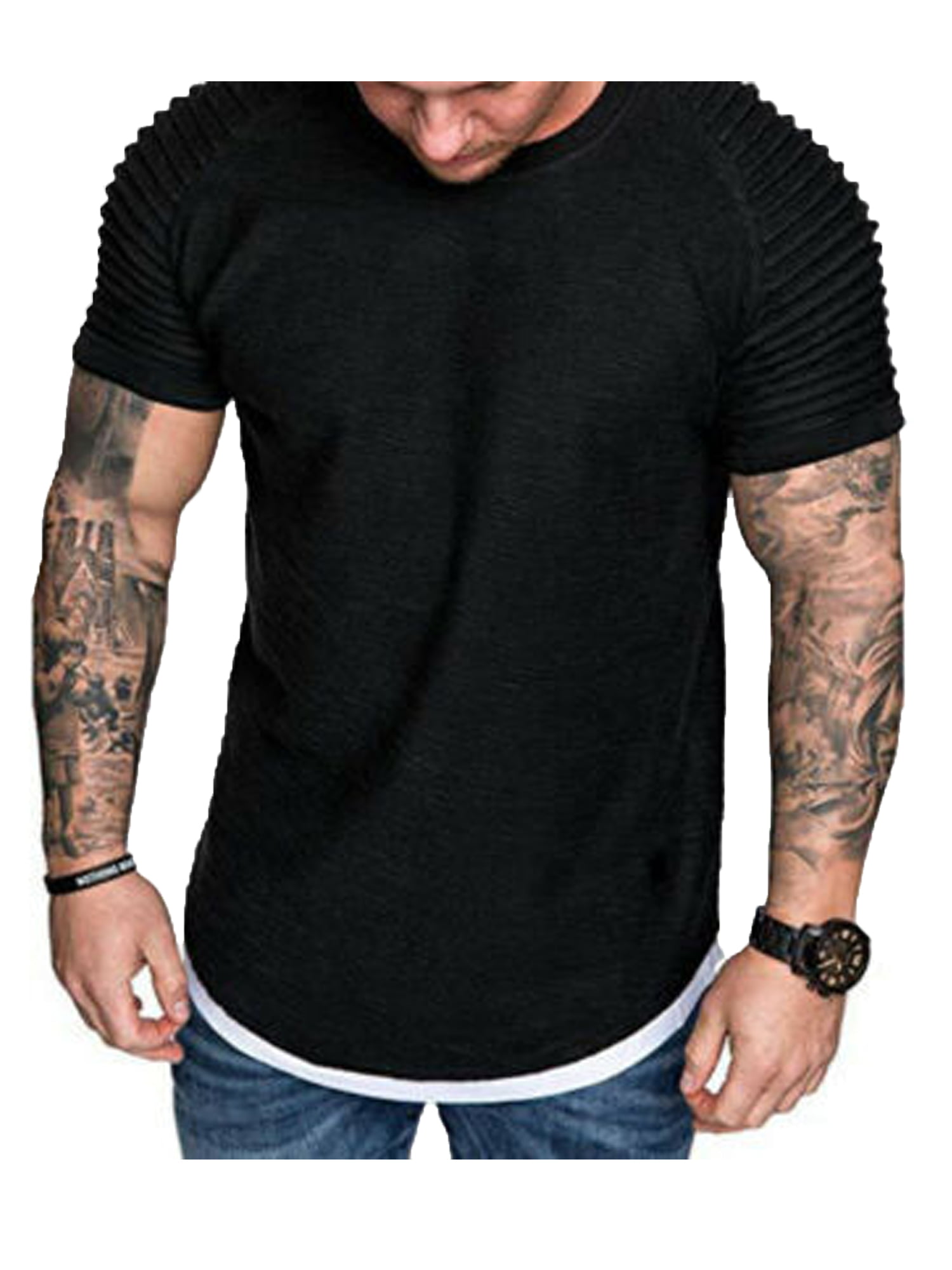 Diconna Men Short Sleeve T-shirt Wrinkled Casual Blouse Muscle Tee ...