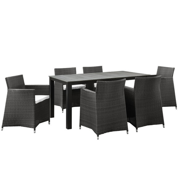 Side Dining Chair and Table Set, Brown White, Rattan, Wicker, Outdoor Patio Balcony Cafe Bistro Garden Hospitality Restaurant, Modern Contemporary HB32681