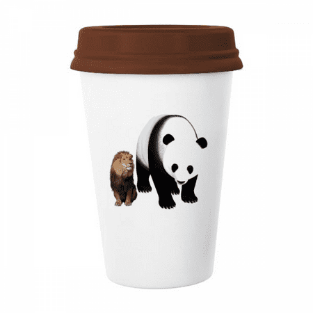 

Lion Animal Panda Stature Mug Coffee Drinking Glass Pottery Cerac Cup Lid