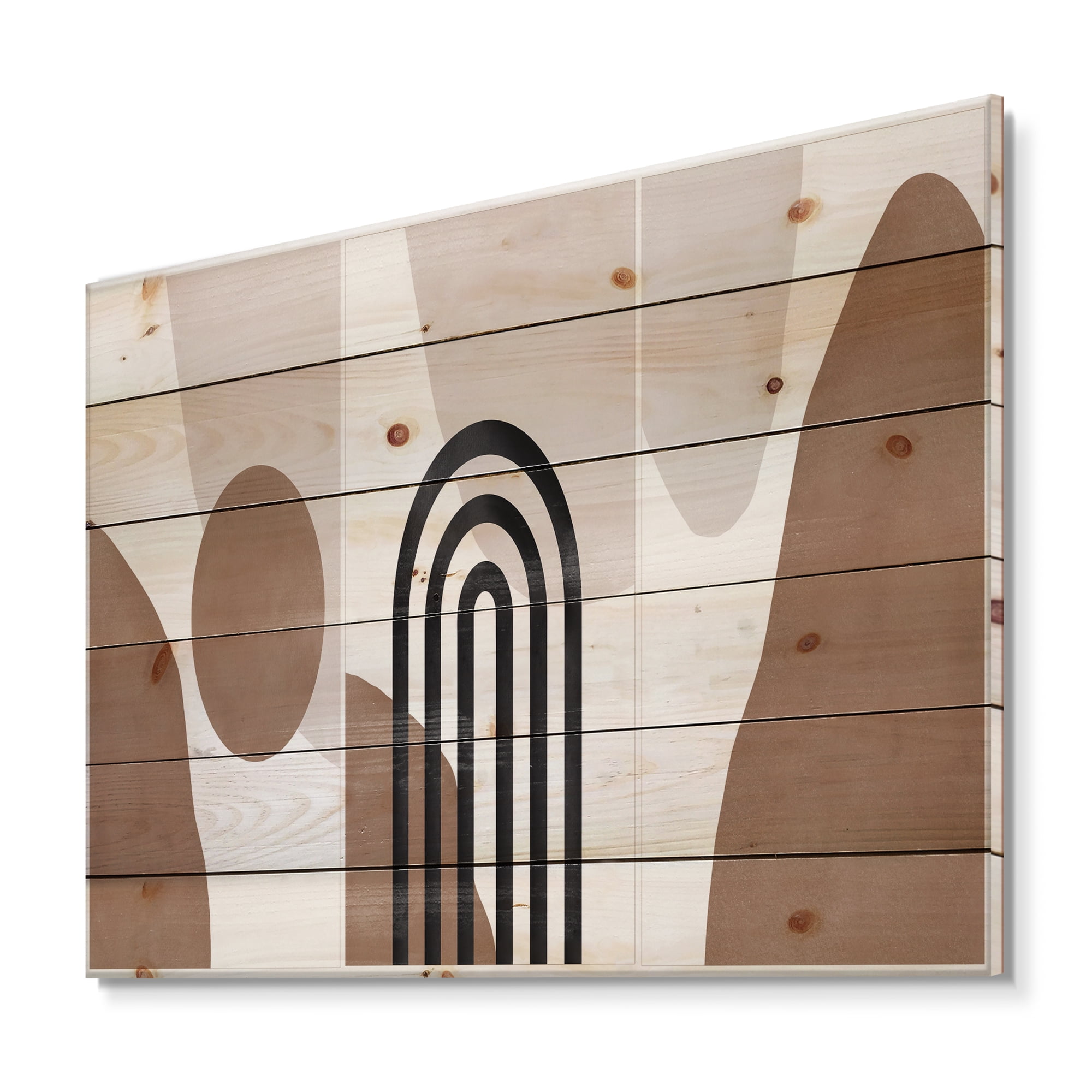 Designart 'Abstract Shapes in Ivory and Terracotta Shapes II' Modern Print on Natural Pine Wood