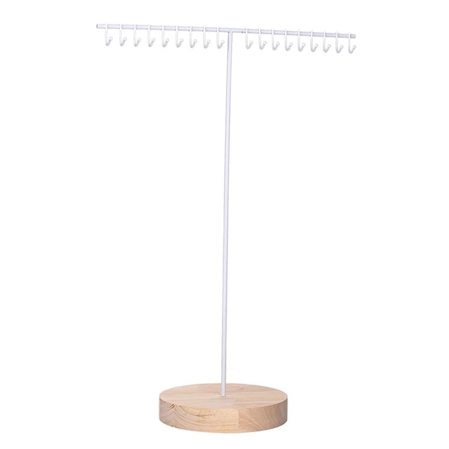 KLKCMS Jewelry Display Stand Organizer Iron Standing 18 Hooks Jewelry Display Rack White