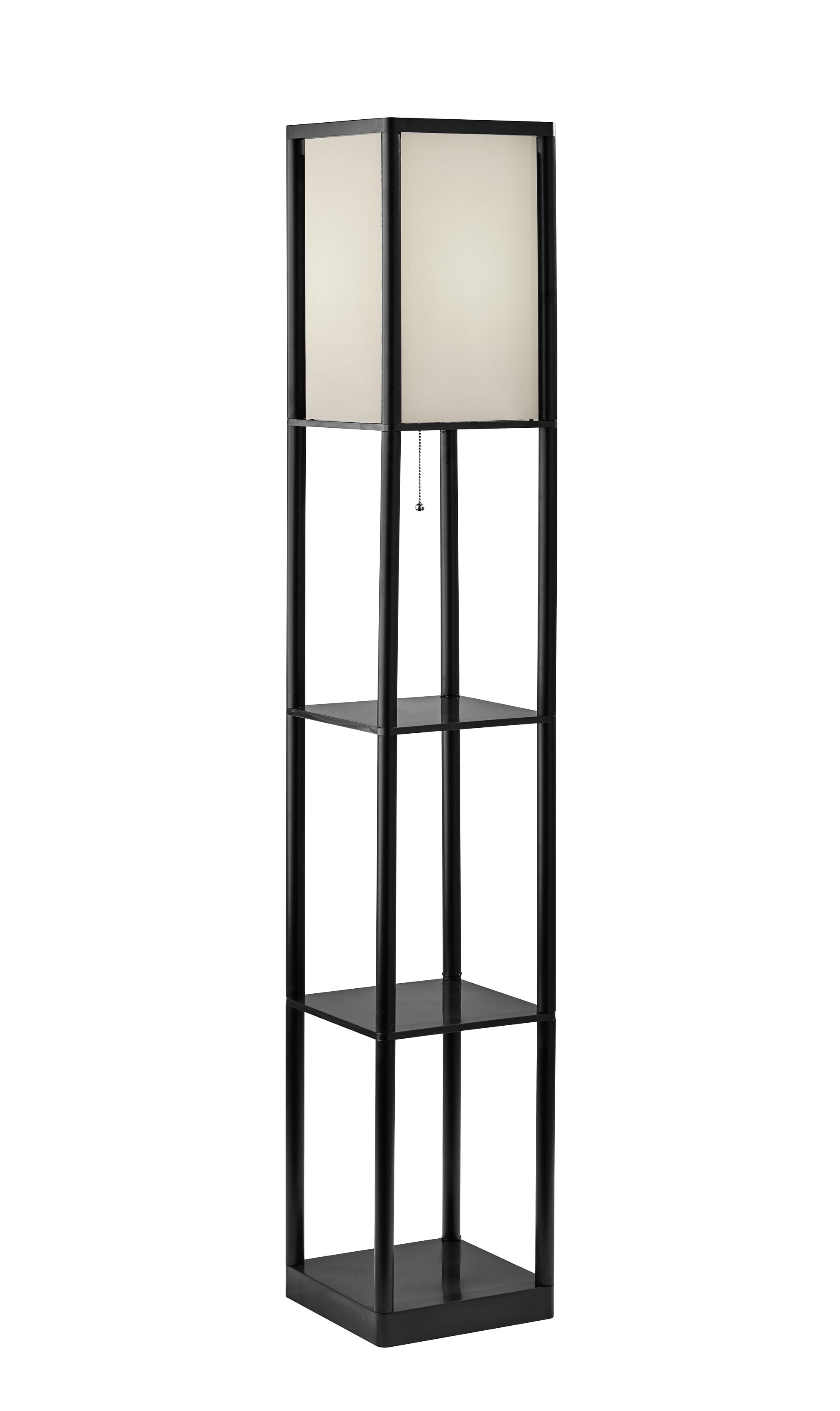 Mainstays 62 Inch Tall Shelf Floor Lamp, Black with White Fabric Shade