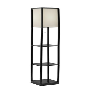 Mainstays 62 Inch Tall Shelf Floor Lamp, Black with White Fabric Shade