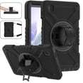 thumbnail image 4 of 3-Layer Kids Case for Samsung Galaxy Tab A7 Lite 8.7" 2021, Durable Sturdy Protection Silicone PC Case with Swivel Stand, Hand Strap Shoulder Strap Pencil Holder with Charging Port Lid - Black, 4 of 12