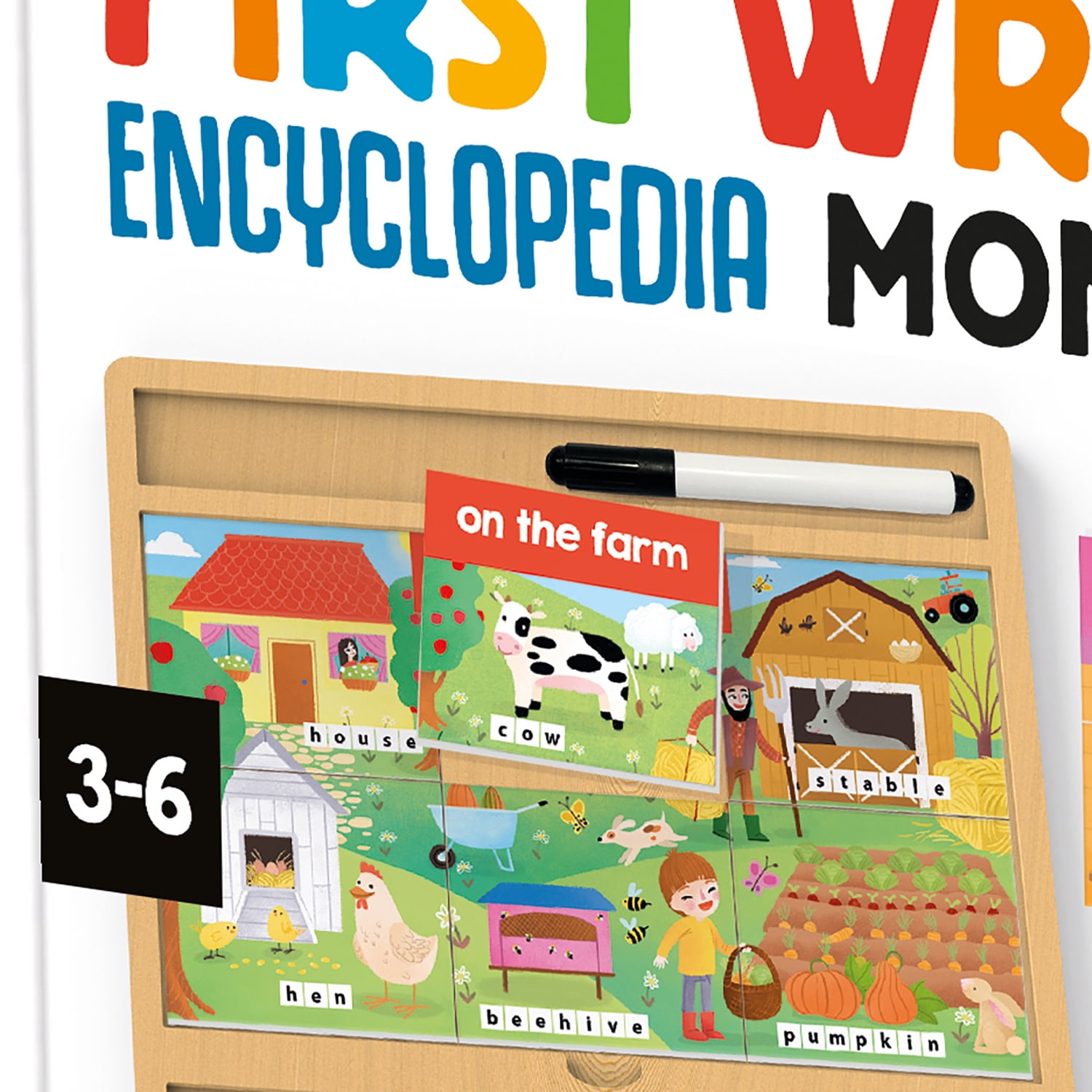 Headu: First Writing Encyclopedia Montessori - Wooden Letter Tracing Board, Dry-Erase Writing Practice, Modular Lexical Scenes, ABC Tiles, Kids 3-6