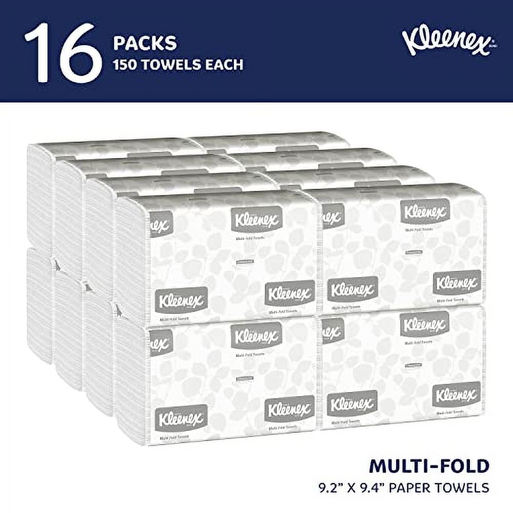 Kleenex® Multifold Paper Towels (01890), 1-Ply, 9.2" x 9.4" sheets, White, (150 Sheets/Pack, 16 Packs/Case, 2400 Sheets/Case)