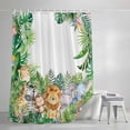 thumbnail image 4 of Tropical Botanical Shower Curtain, 48" x 72", Cute Zebra Lion Monkey Cartoon Elephant Hippo Waterproof Bathroom Curtain Washable Shower Curtain Set with 12 Hooks, 4 of 8