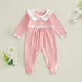 thumbnail image 2 of BOBOGOJP Newborn Baby Girl Fall Winter Clothes Coming Home Outfit Ruffle Romper Cute Ribbed Knit Jumpsuit Headband Pink for Size 0-3 Months, 2 of 4