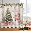 thumbnail image 2 of Duangreer Christmas Waterproof Fabric Shower Curtain, Winter Pink Snowman Gift Bathroom Decor with 12 Hooks, 72"x84", 2 of 5