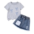 thumbnail image 1 of Ensemble Jupe en Denim à Col Rond et Manches Mi-Longues pour Filles, Tenue Décontractée 2 Pcs avec Taille Élastique, 1 of 6