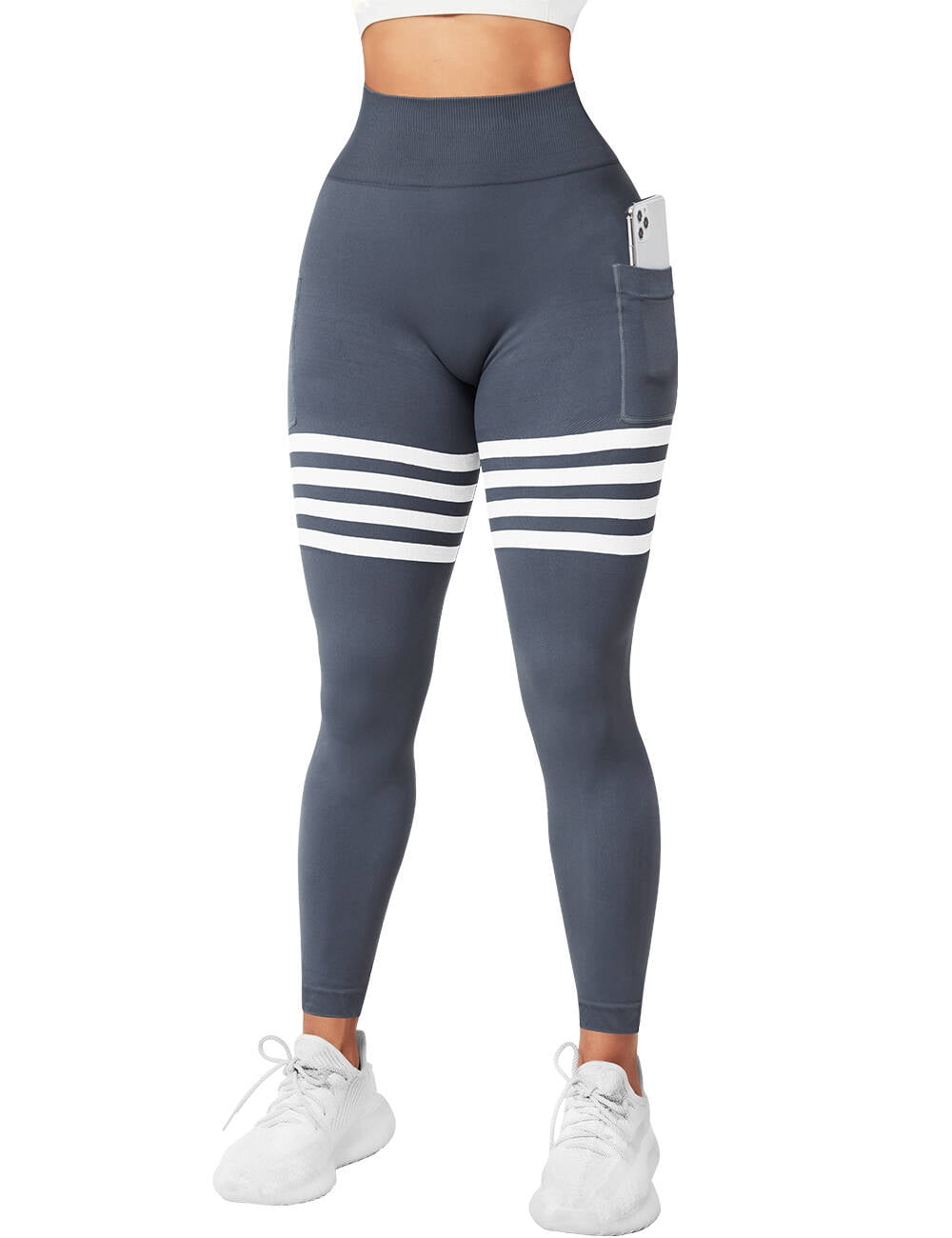 A AGROSTE High Waisted Booty Yoga Pants Seamless Butt Lifting leggings  Workout Gym Butt Leggings DarkGrey-XL 