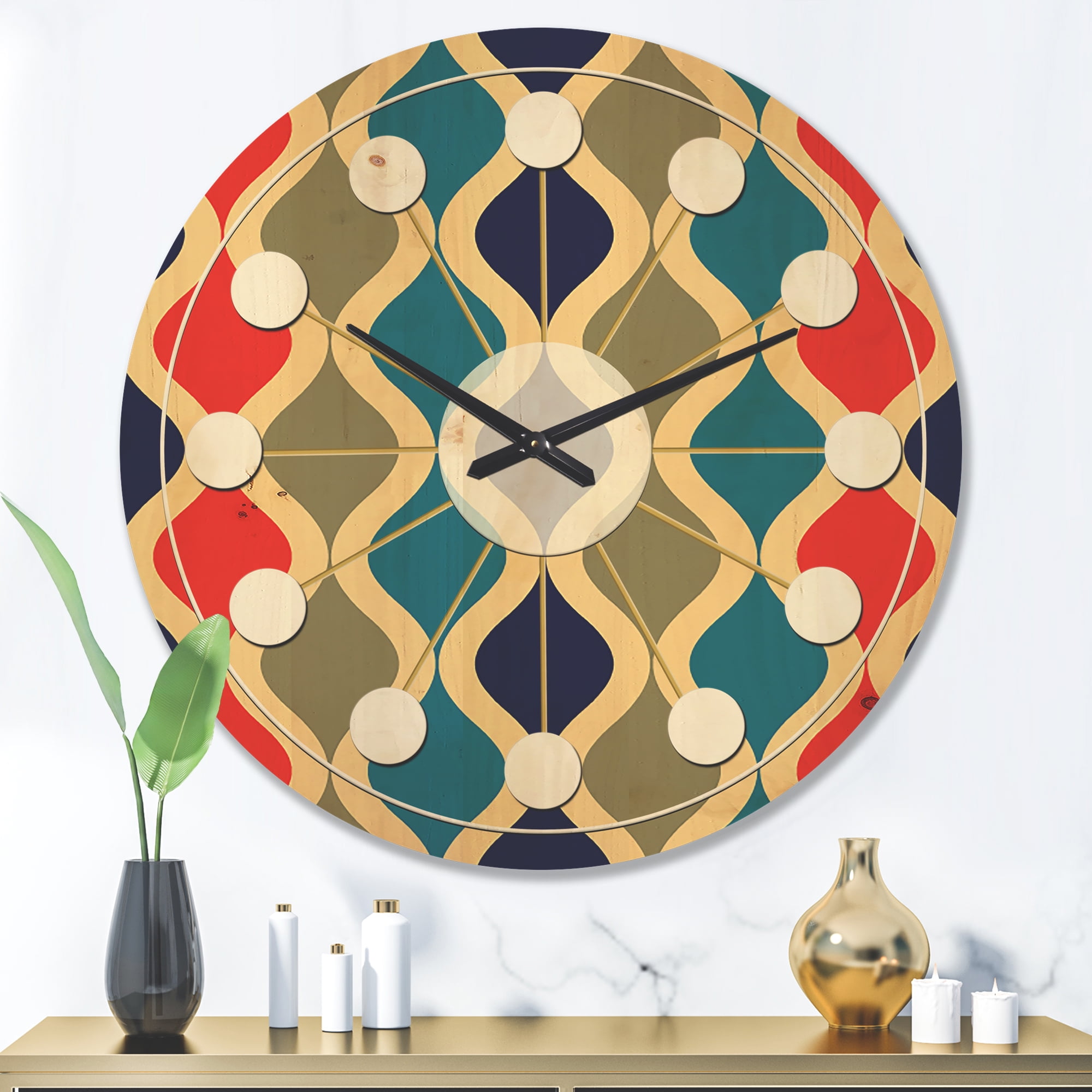 Designart 'Ornamental Retro Design VI' Mid-Century Modern Wood Wall Clock