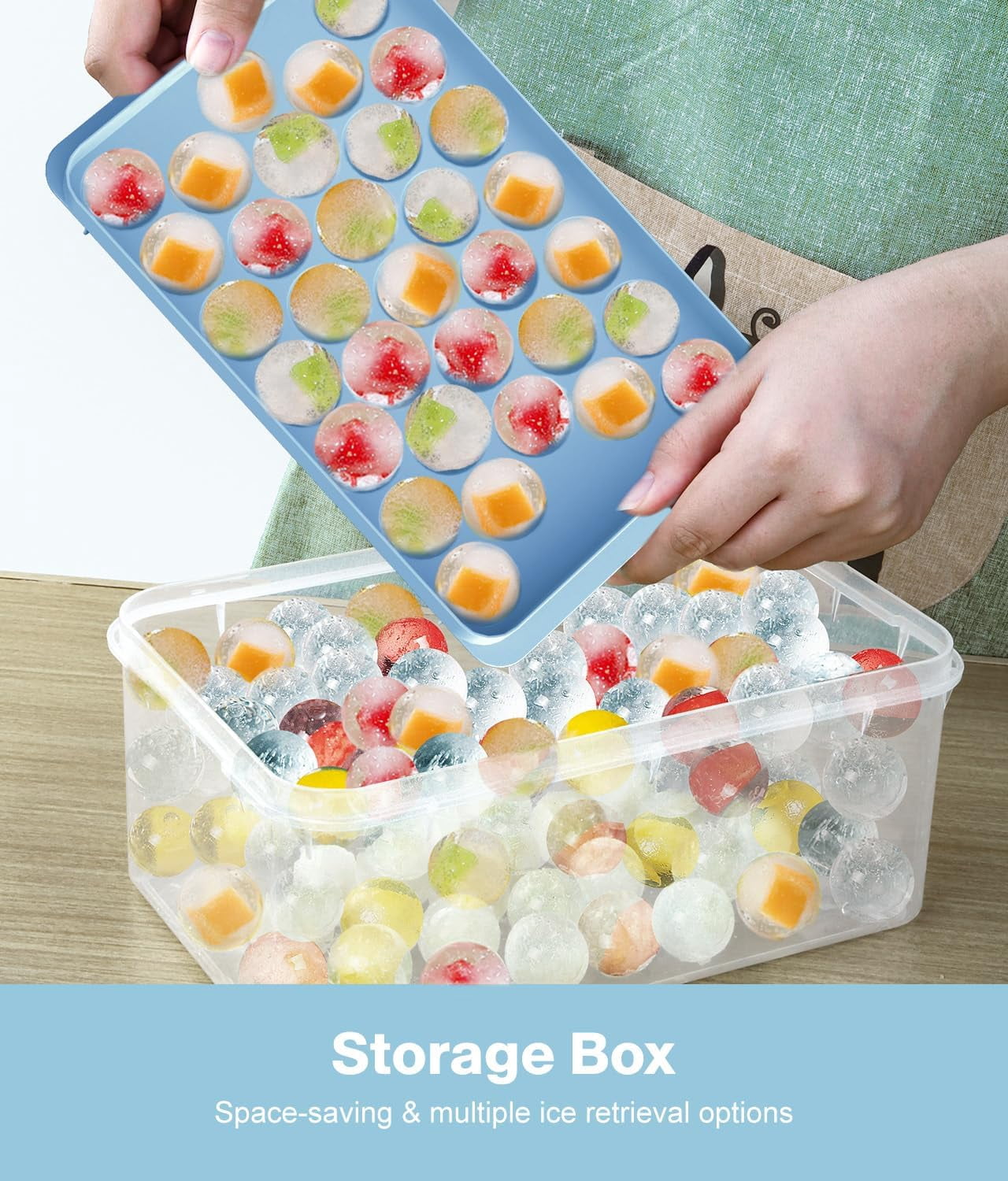 Ice Cube Tray with Lid and Bin,Ice Tray,62 Round Ice Trays for Freezer, BPA-Free Plastic Ice Cube Molds, Easy Release Ice Ball Maker, Stackable Ice Molds for Cocktails, Whiskey, Coffee
