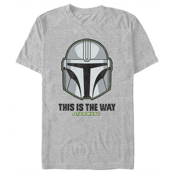 Men's Star Wars: The Mandalorian Din Djarin Distressed Helmet Graphic Tee Athletic Heather Large