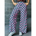 thumbnail image 2 of Women's Checkered Pants Wide Leg with Elastic Waist & Pockets Comfortable Casual Pink Green plaid L, 2 of 5