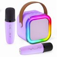 thumbnail image 6 of BONAOK Mini Karaoke Machine for Kids, Portable Karaoke Speaker with 2 Wilreless Microphones and Bluetooth for Home Party, Birthday Gifts for Girls(Purple), 6 of 11