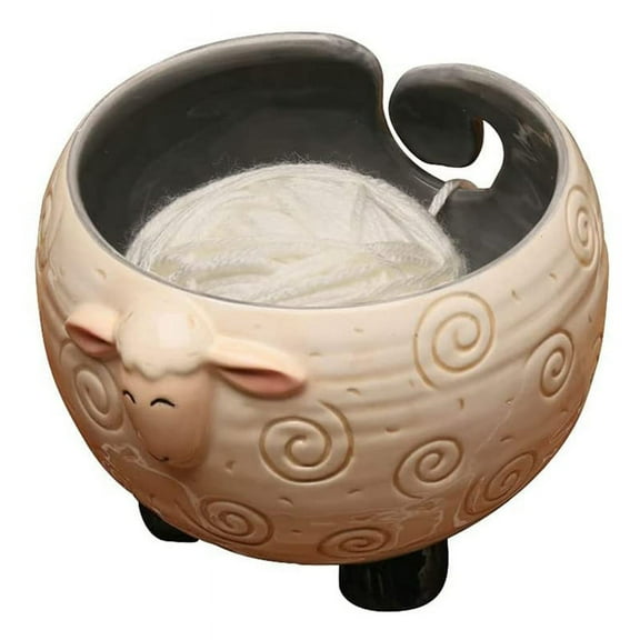 Sleepy Sheep Ceramic Yarn Bowl Knitting Bowl - Holds Ball of Yarn for Free Needlecrafts, 6inch W x 4.5inch H
