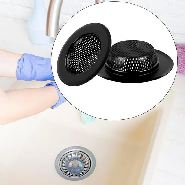 Filtro para atrapar el pelo, accesorio eficaz para fregadero de borde ancho y redondo, colador para fregadero de cocina, desagüe de lavandería y baño. negro