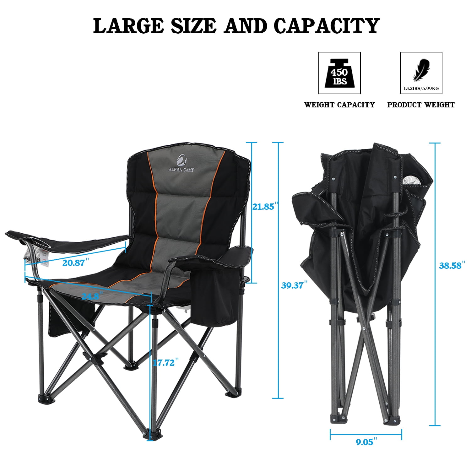 Alpha Camper Foldable Camping Chair Oversized Padded Heavy Duty