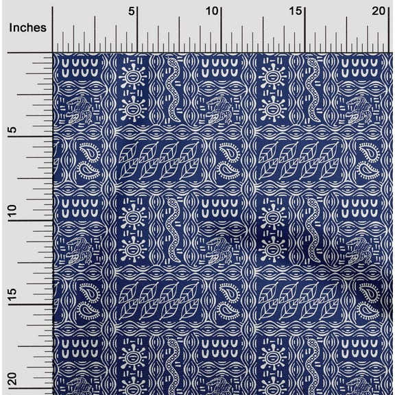 oneOone Viscose Chiffon Royal Blue Fabric Crocodile Ogee & Leaves African Fabric For Sewing Printed Craft Fabric By The Yard 42 Inch Wide