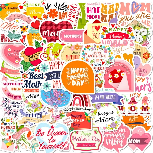 Paquete de pegatinas para el Día de la Madre, 50 unidades, coloridas y felices