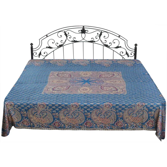 Exotic India Rayon Bedspread Reversible Jamawar from Amritsar with Woven Paisleys