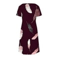 thumbnail image 4 of Uaswgudfs ​Women's Casual Short Sleeve Midi Dress​ - V-Neck Summer Feather Print Design with Pockets & Lightweight Everyday Fabric Purple XL, 4 of 7