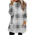 thumbnail image 2 of UQJfacai Womens Comfort Cozy Sweaters Plaid Sherpa Fleece Crewneck Long Pullover Fall Winter Warm Casual Long Sleeve Tops with Pockets, 2 of 5