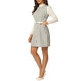 thumbnail image 4 of INSPIRE CHIC Women's Sleeveless Button Elegant Vintage  A-Line Round Neck Plaid Dress S Beige, 4 of 5