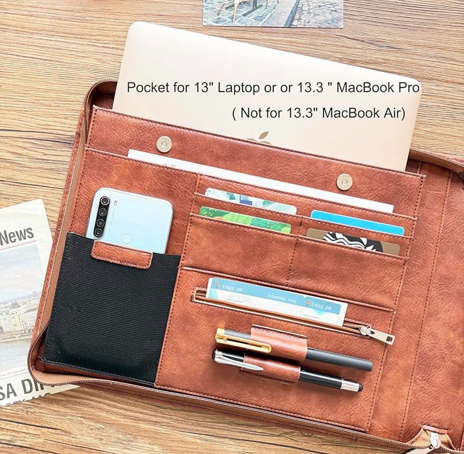 7 Ring Check Binder Vegan Leather Portfolio for 3-Up Business Size Checks, with Handle and Zippered Briefcase with 500 Check Capacity，9 x 13 inch Sheets (Hua Brown, Standard) (Hua Brown)