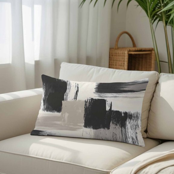 Black Brown Color Block Throw Pillow Covers, Decorative Pillow Covers With Hidden Zipper Soft Brushed Microfiber Fabric, Minimalist Style Pillowcases for Couch Bed 16x24in