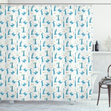 Ambesonne Rabbit Shower Curtain, Cartoon Bunny and Carrot, 69"Wx75"L, Orange Blue and Green