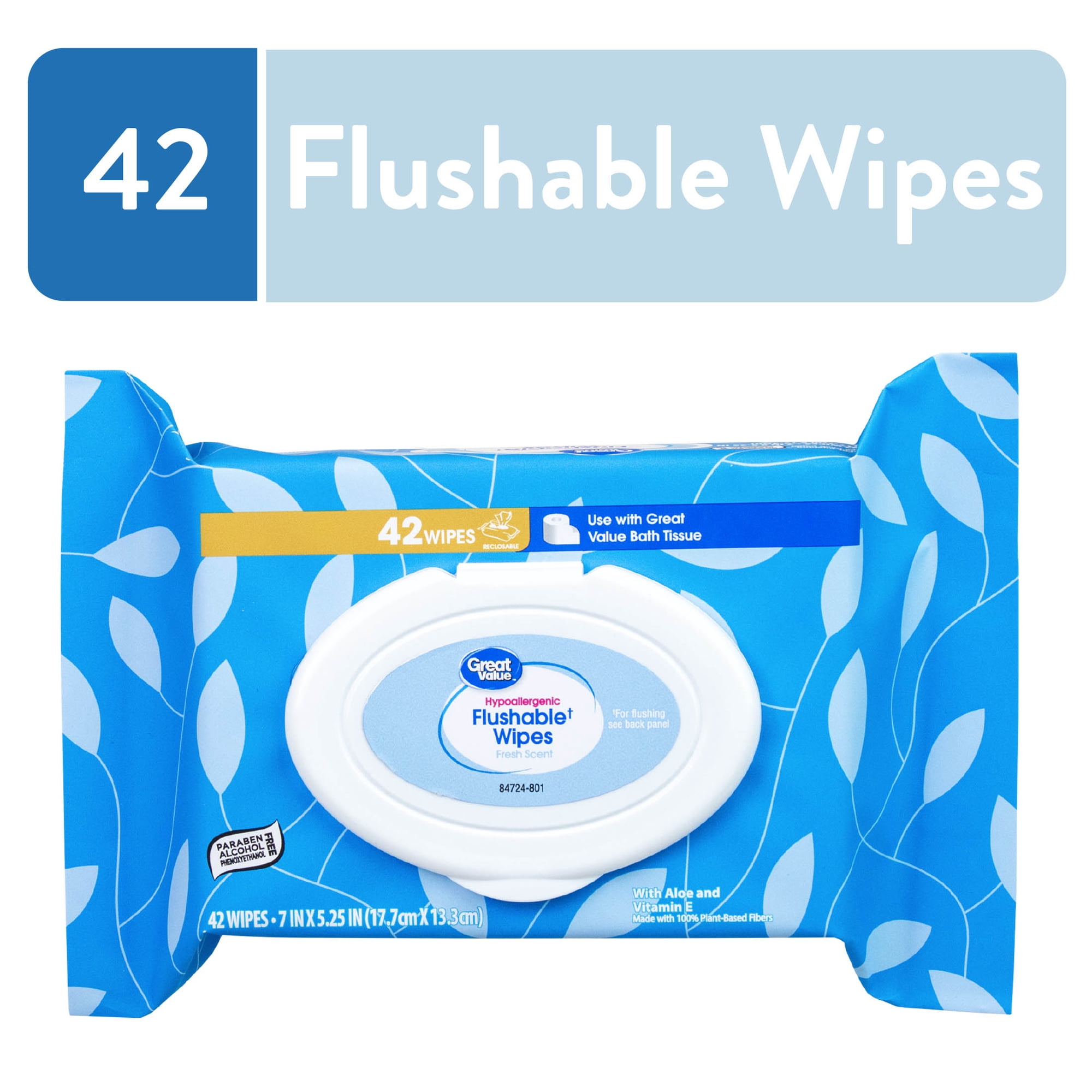Great Value Fresh Scent Flushable Wipes, 1 Flip-Top Pack, 42 Total Flushable Wipes