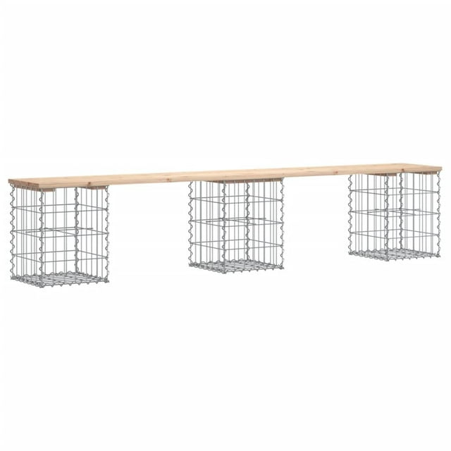 Banco de patio VidaXL rústico de madera de pino maciza con diseño de gaviones de acero