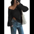 thumbnail image 3 of Suéter de Larga de Otoño para Mujer, Cuello en V, Informal, Ligero, de Punto Negro L, 3 of 8