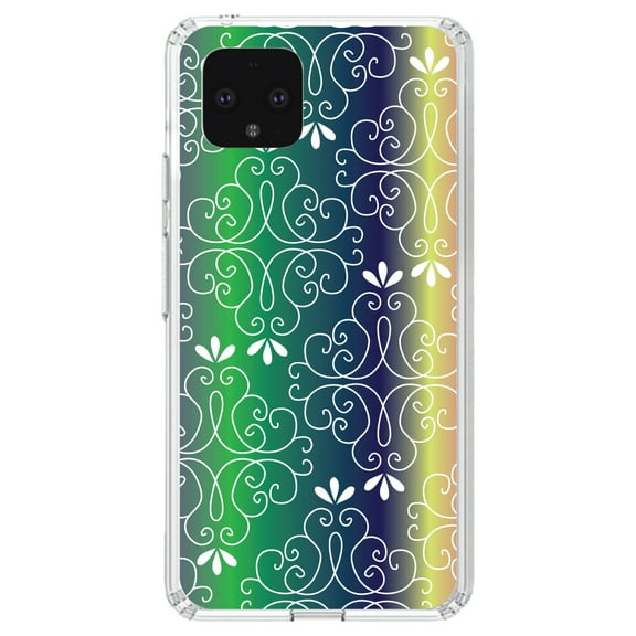 DistinctInk Clear Shockproof Hybrid Case for Google Pixel 4 (5.7" Screen) - TPU Bumper, Acrylic Back, Tempered Glass Screen Protector - Purple Green Blue Yellow Pink Gradient