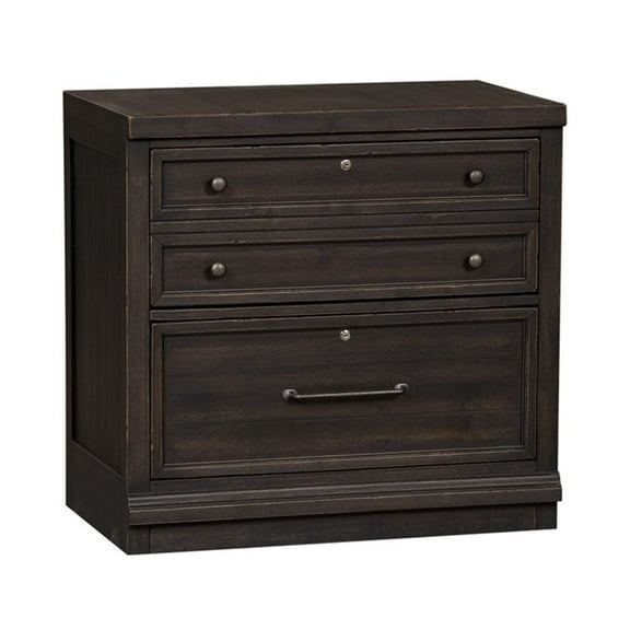 Bowery Hill Traditional Engineered Wood Black Bunching Lateral File Cabinet